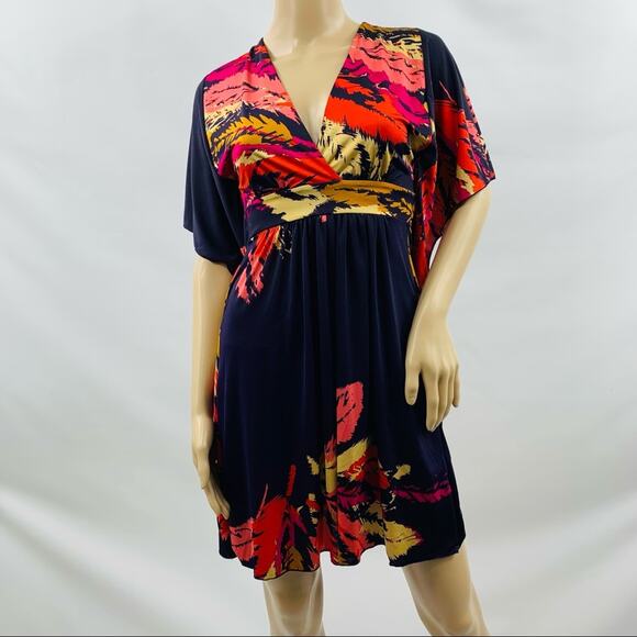 Veronicam Wrap V Neck Batwing Arm Mini Dress - Picture 1 of 9